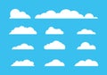 Cloud icons vector set on blue background, Graphic flat cloudy design Royalty Free Stock Photo