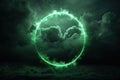 Cloud Illuminated With Neon Green Light Ring On Dark Round Frame