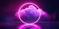 Cloud Illuminated With Neon Purple Light Ring On Dark Round Frame