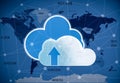 Cloud image and world map. Modern technology