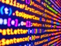 Cloud information flow. Programming text on dark screen. Programmer workplace. Abstract program code screenshot. Program Royalty Free Stock Photo