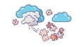 Cloud of Inquiry Raining Jigsaw Puzzle Pieces and Questions, vector design Generative AI Royalty Free Stock Photo