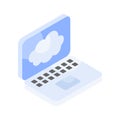 Cloud inside laptop screen, concept isometric icon of cloud computing Royalty Free Stock Photo