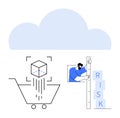 Cloud Integration and Risk Assessment with Shopping Cart and Measurement Tools Royalty Free Stock Photo