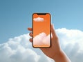 Cloud internet background mobile screen blue concept phone connection sky hand technology business communication Royalty Free Stock Photo