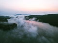 Cloud inversion aerial above Little Squam Lake in Ashland New Hampshire drone aerial Royalty Free Stock Photo