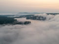 Cloud inversion aerial above Little Squam Lake in Ashland New Hampshire drone aerial Royalty Free Stock Photo