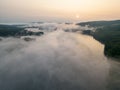 Cloud inversion aerial above Little Squam Lake in Ashland New Hampshire drone aerial Royalty Free Stock Photo