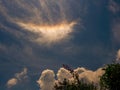 Cloud iridescence phenomenom in the sky obove the cold mountains