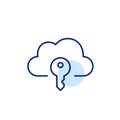 Cloud and key. Secure virtual data storage. Private file access. Pixel perfect, editable stroke icon