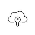 Cloud and key. Secure virtual data storage. Private file access. Pixel perfect vector icon