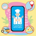 Cloud kitchen app for delivery food  vector image technology content Royalty Free Stock Photo