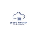 Cloud kitchen logo, digital technology cloud kitchen with fork monoline line icon logo Royalty Free Stock Photo