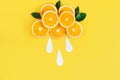 Cloud of oranges isolated on yellow background