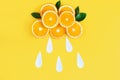 Cloud of oranges isolated on yellow background