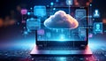 Cloud laptop computer network, data, speech bubble, write text Royalty Free Stock Photo