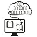 Cloud library icon. Digital book storage. Online document system. Data sharing vector.