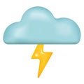 Cloud with lightning emoji icon. Thundershowers cloudy day weather symbol. Flashing bolt vector illustration