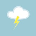 Cloud lightning icon element simple app Isolated symbol on blue background Icon of rainy weather with thunder lightning Flat Royalty Free Stock Photo