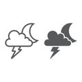 Cloud and lightning line and glyph icon, forecast and climate, thunder sign, vector graphics, a linear pattern on a Royalty Free Stock Photo