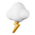 Cloud with lightning thunder high quality 3D render illustration icon. Royalty Free Stock Photo