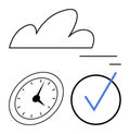Cloud storage with time management and task completion elements in minimalist design Royalty Free Stock Photo