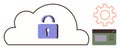 Cloud Security with Lock, Gear, and Website Interface for Data Protection and System Management Royalty Free Stock Photo