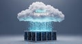 Cloud logistics concept with data flowing from a cloud to a server rack system setup Royalty Free Stock Photo