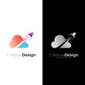 Cloud logo and rocket design combination, 3d colorful design, Up logos Royalty Free Stock Photo