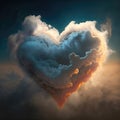 Cloud of love. Air clouds in the form of a heart on a neon sunset Gen Royalty Free Stock Photo