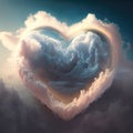 Cloud of love. Air clouds in the form of a heart on a neon sunset Gen Royalty Free Stock Photo