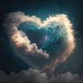 Cloud of love. Air clouds in the form of a heart on a neon sunset Gen Royalty Free Stock Photo