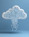 A cloud made of circuit board components on a blue background representing cloud computing technology Royalty Free Stock Photo