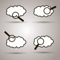 Cloud and magnifier search. Silhouette flat icon.