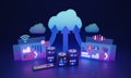 Cloud migration as file integration and upload 3D illustration concept