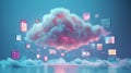 Cloud migration integration, 3D cloud absorbing applications and files from various devices in a seamless flow Royalty Free Stock Photo