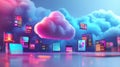 Cloud migration integration, 3D cloud absorbing applications and files from various devices in a seamless flow Royalty Free Stock Photo