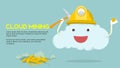 Cloud mining metaphor cartoon cloud with happy face wearing helmet and holding mining tool and digging while other hand holding go Royalty Free Stock Photo