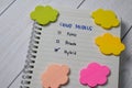 Cloud Models write on a book. Supported by an additional services isolated wooden table