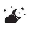 Cloud with moon and stars icon isolated on white background. Cloudy night sign.