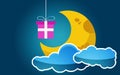 Cloud moon stars with pink gift Royalty Free Stock Photo
