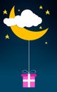 Cloud moon stars with pink gift Royalty Free Stock Photo