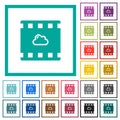 Cloud movie flat color icons with quadrant frames