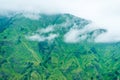 Cloud moving over mountain in himalayas, sainj valley, himachal pradesh, india Royalty Free Stock Photo