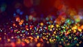 Cloud of multicolored particles in the air like sparkles on a dark background with depth of field. beautiful bokeh light