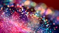 Cloud of multicolored particles in the air like sparkles on a dark background with depth of field. beautiful bokeh light