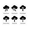 Cloud music, search, Repair, unlock, info, alert, icon Royalty Free Stock Photo