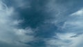 Cloud nature background. Blue sky with cirrus clouds and sun. Nature background of airy cloudscape.