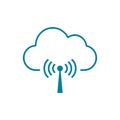Cloud network antenna line icon. Wireless WiFi connection. Cloud computing concept.