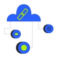 Cloud network with blockchain and data components 2D cartoon object Royalty Free Stock Photo